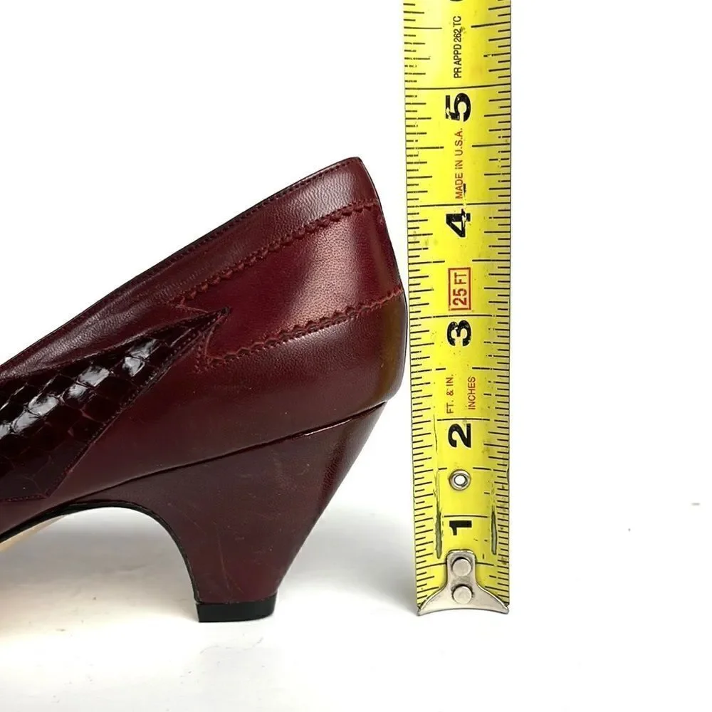 NWOB GALO Italy Classic Leather Burgundy Heels Pumps Shoes size 39 1/2 US 8,5